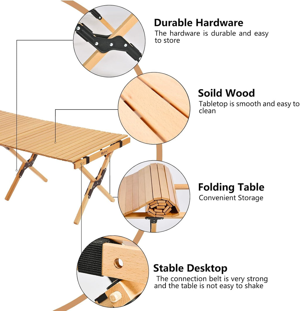 4ft Low Folding Solid Wood Picnic Table with Carry Bag J948341
