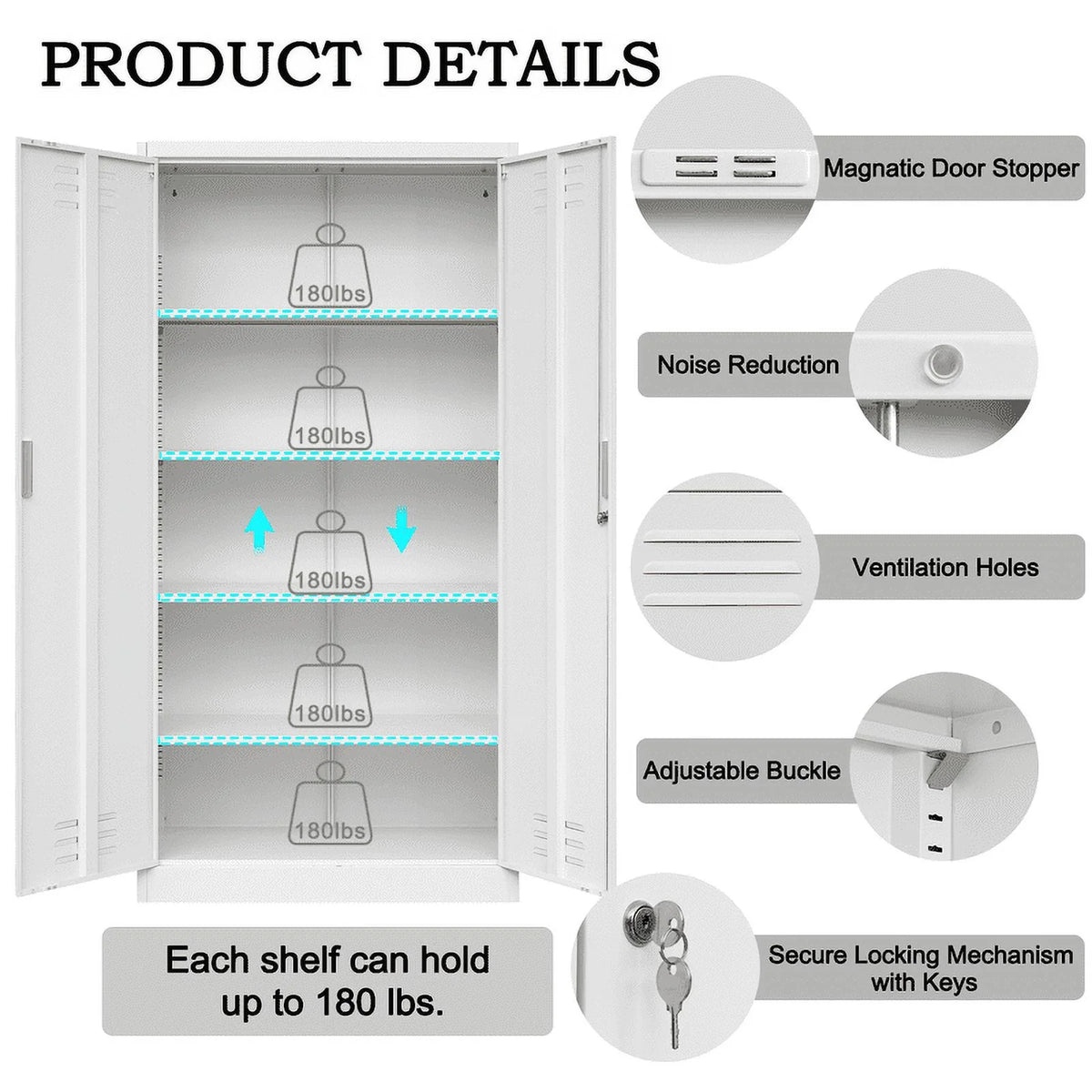 Lockable 72" Metal Storage Cabinet with Adjustable Shelves X39319