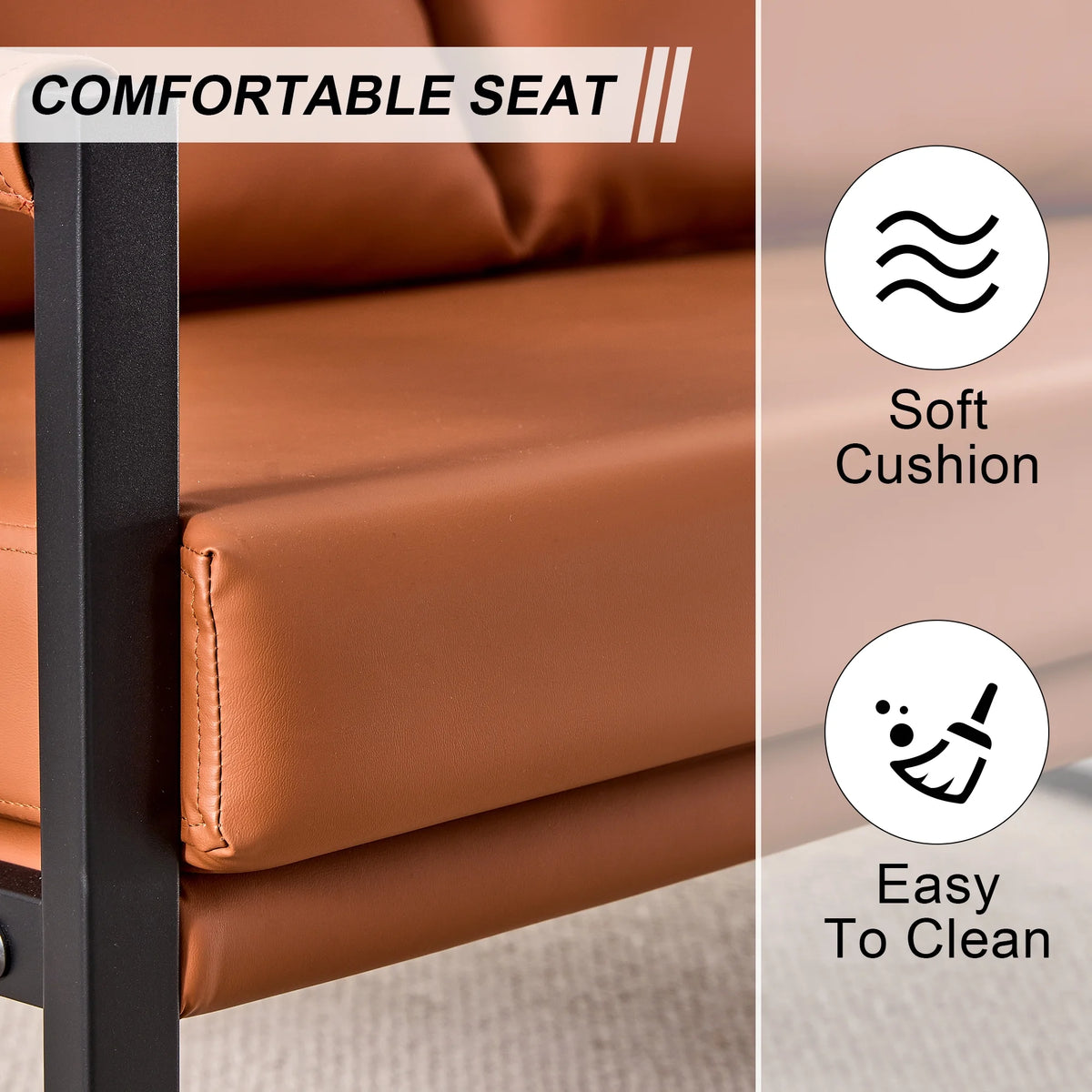 Brown PU Leather Two-Seater Sofa Chair with 2 Pillows Z846022