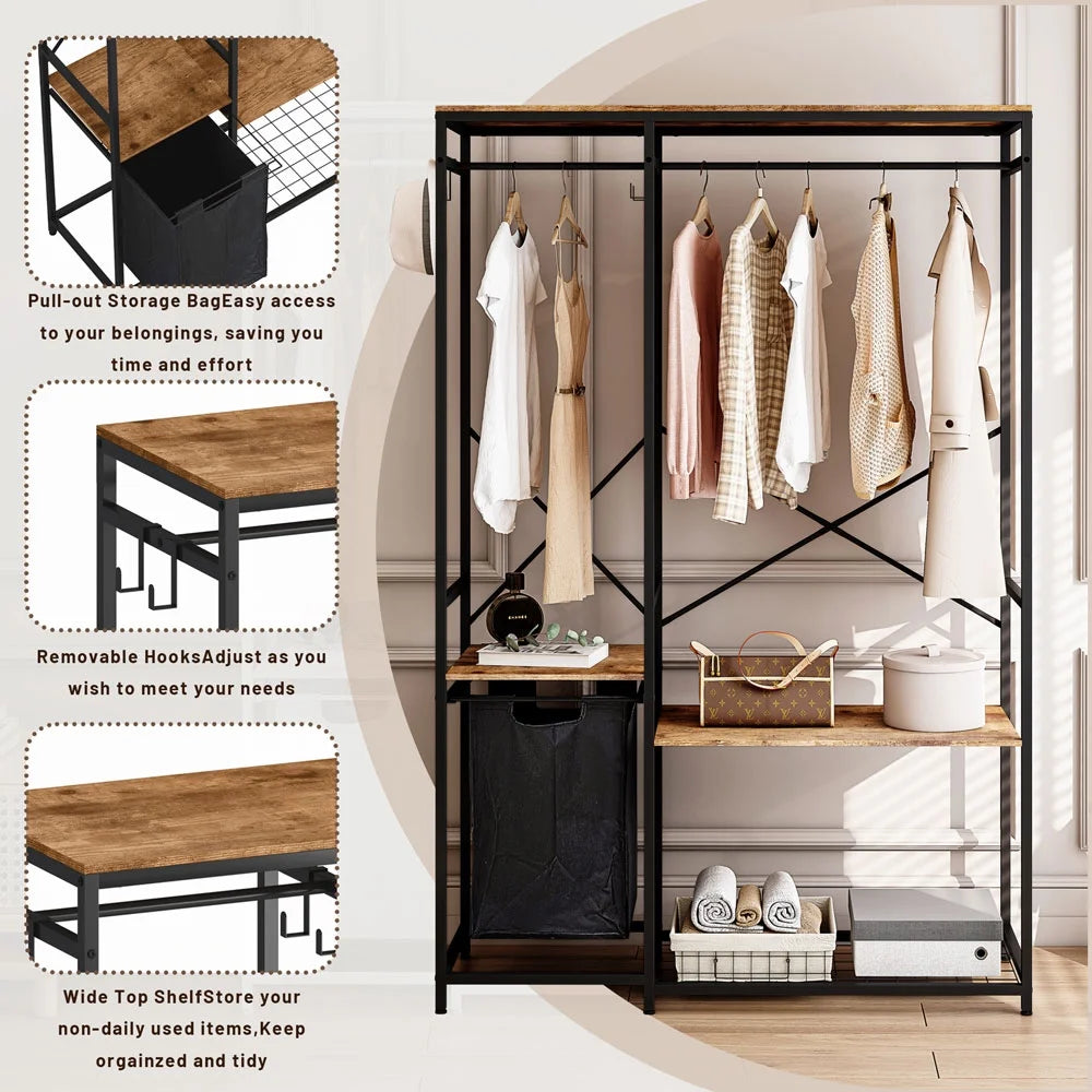 Portable Wardrobe Clothes Rack with Storage Bag Q384248