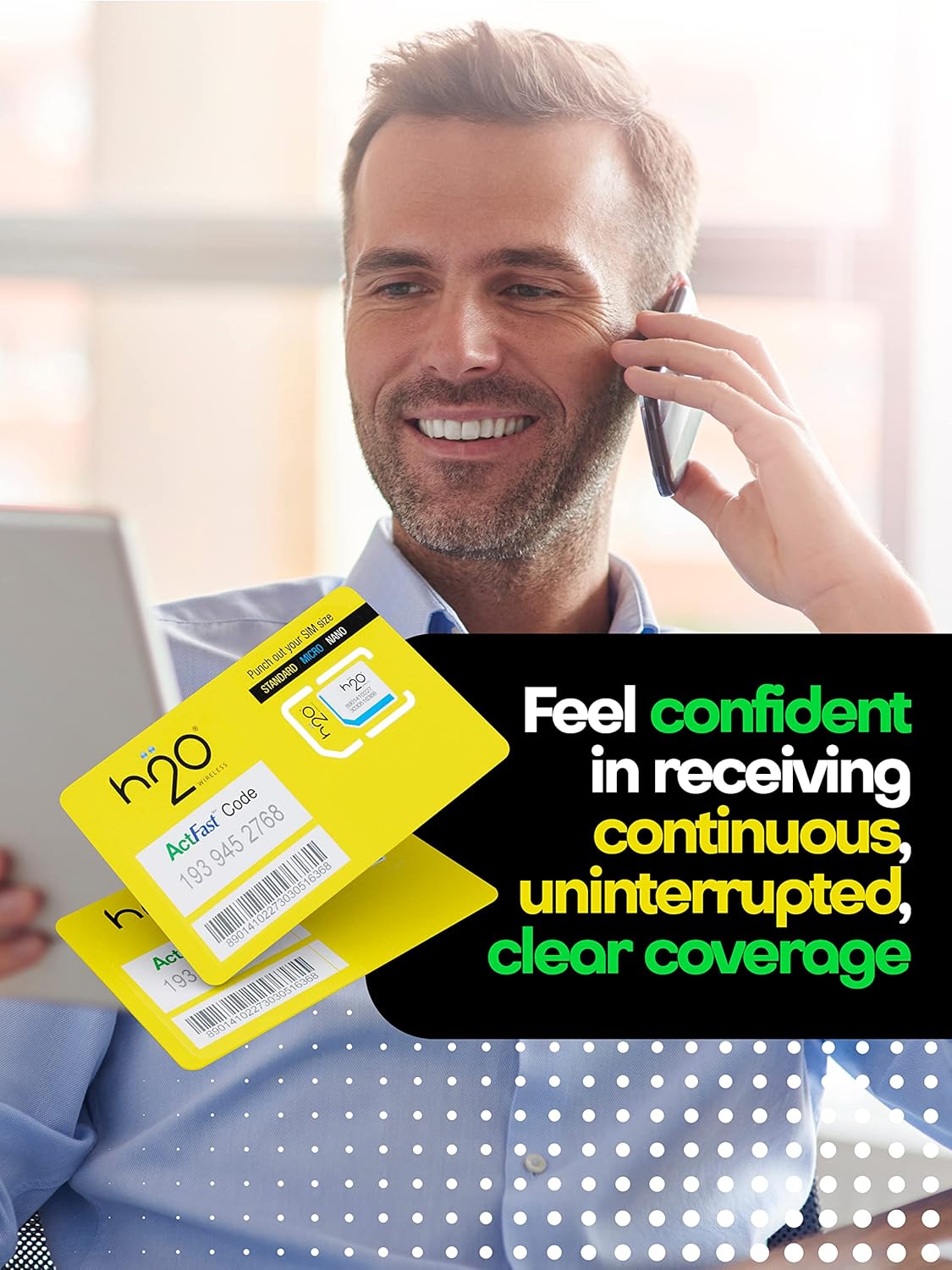 H2O Wireless SIM Card $30 Plan Preloaded Triple-Cut SIM with Unlimited Data and 6GB High-Speed 4G LTE/5G Data Coverage (120-Day Plan) I936