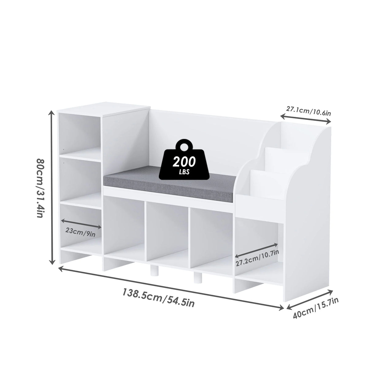 White Kids Bookshelf with Reading Nook D856