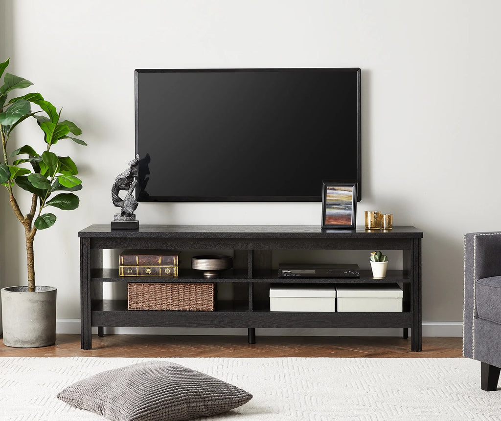 Black Wood TV Stand with 4 Cubby E5123