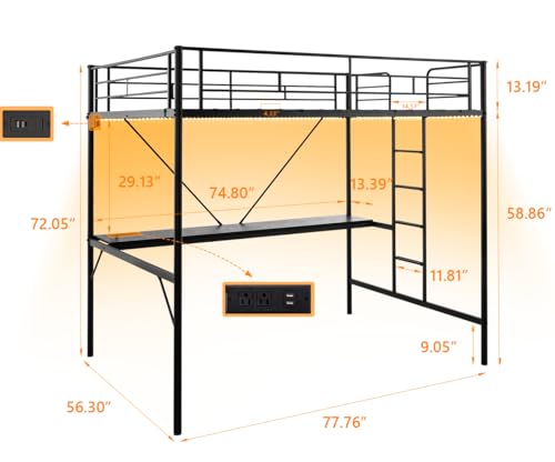 White Twin Loft Bed with Desk and Storage H79698