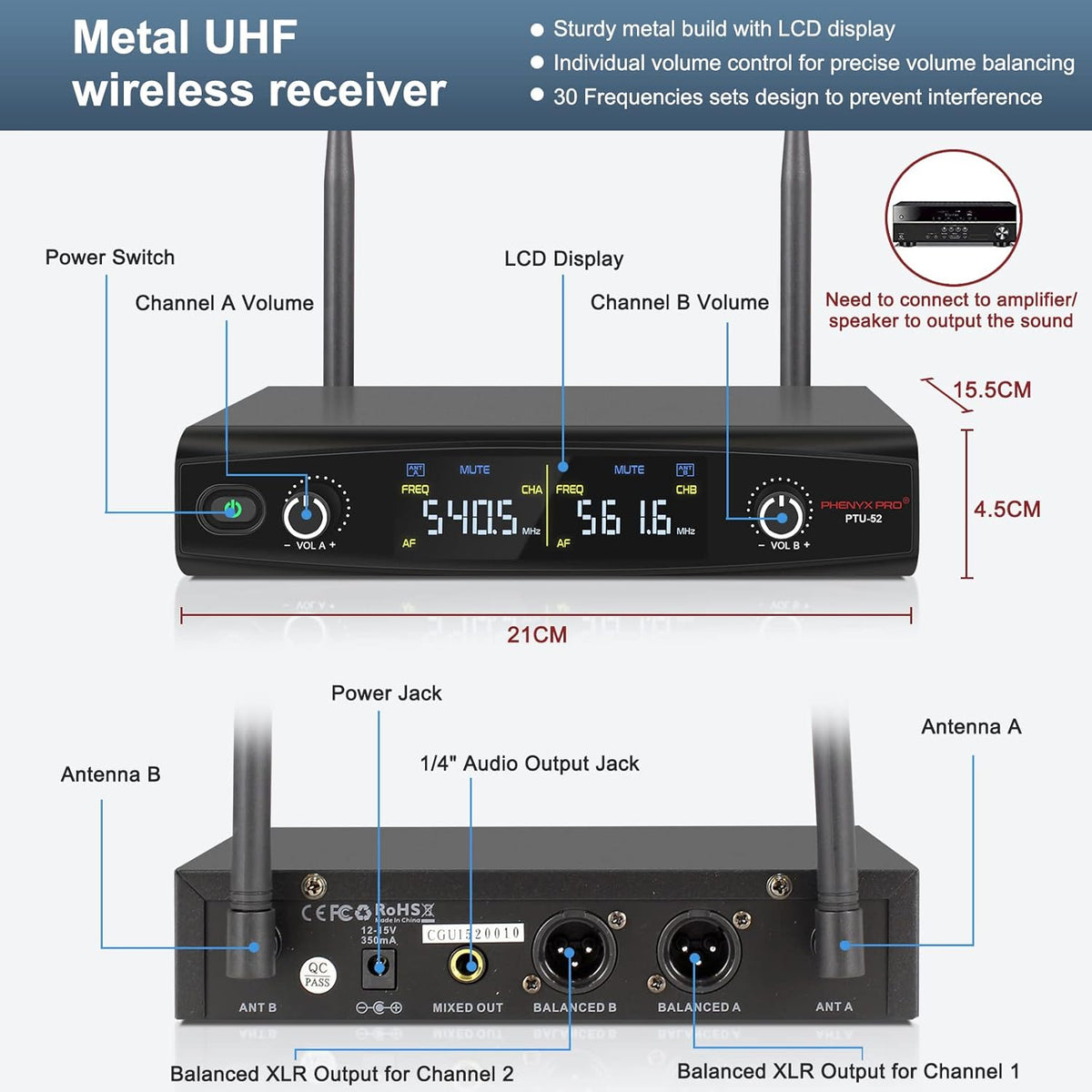 UHF Wireless Microphone System with 30 Adjustable Frequencies Z16062