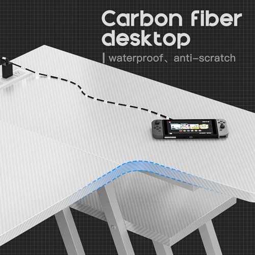 Black 55 Inch L Shaped Gaming Desk with LED Lights I911