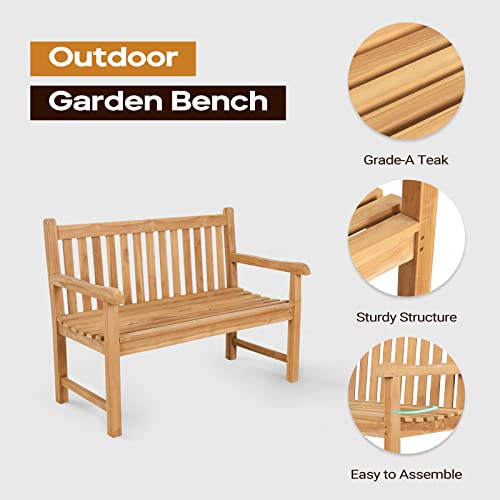 A-Grade Natural Teak Outdoor Bench with Curved Backrest and Arch Armrest Z651219