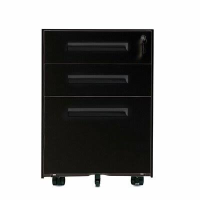 Black 3 Drawer Metal File Cabinet with Key V157