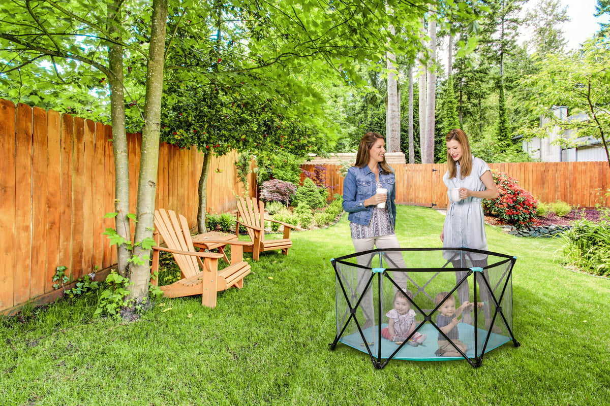 Portable Play Yard, Washable, Aqua, 6-Panel L150679