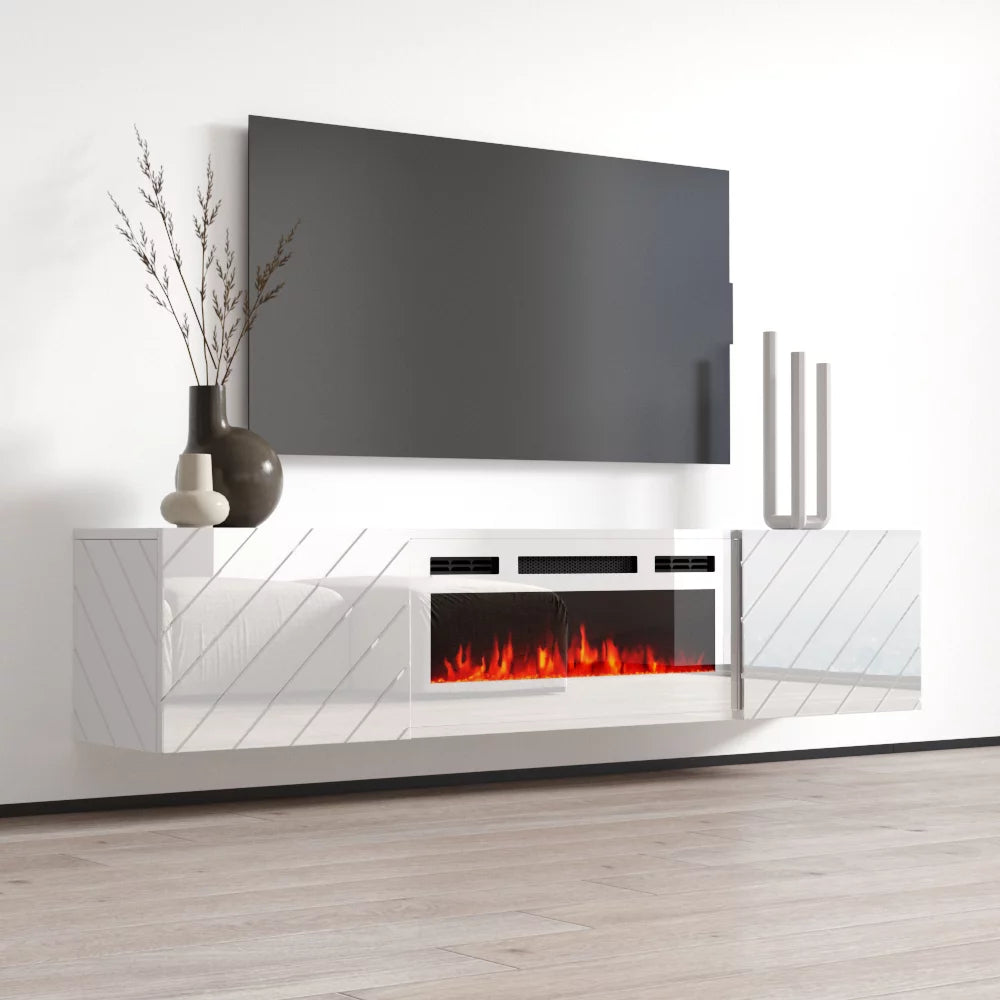 72" High Gloss Floating Fireplace TV Stand R200