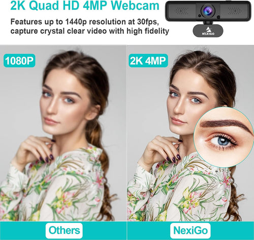 2K 4MP Zoomable Webcam with Privacy Cover & Dual Microphone H739