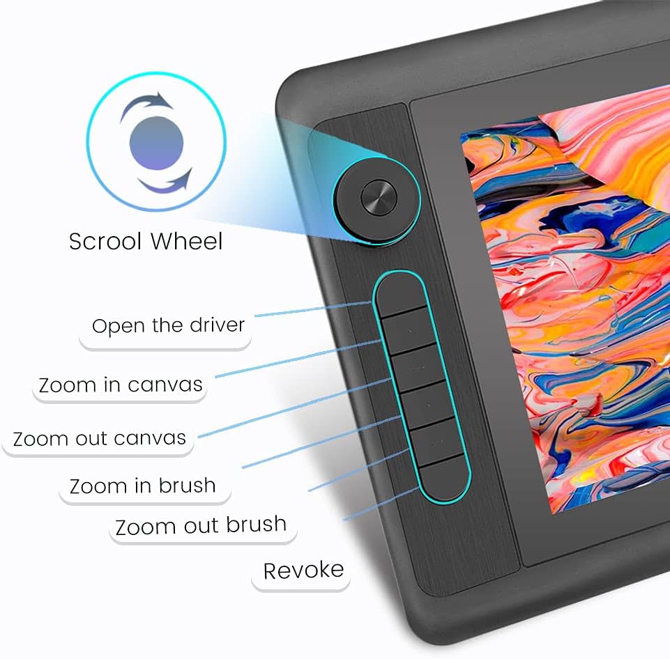 Graphic Drawing Monitor with Stand, Battery-Free Stylus, 8192 Pressure Sensitive, 6 Customizable Keys +1 Round Key C7973