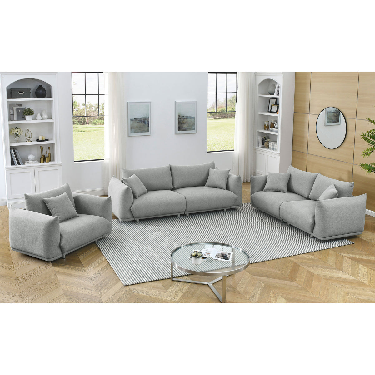 3-seater + 2-seater + 1-seater Combination Sofa with Solid Wood Frame and Metal Legs, 5 Pillows D3089
