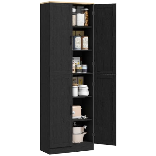 67" Distressed Black 4-Door Kitchen Pantry Cabinet Q23423