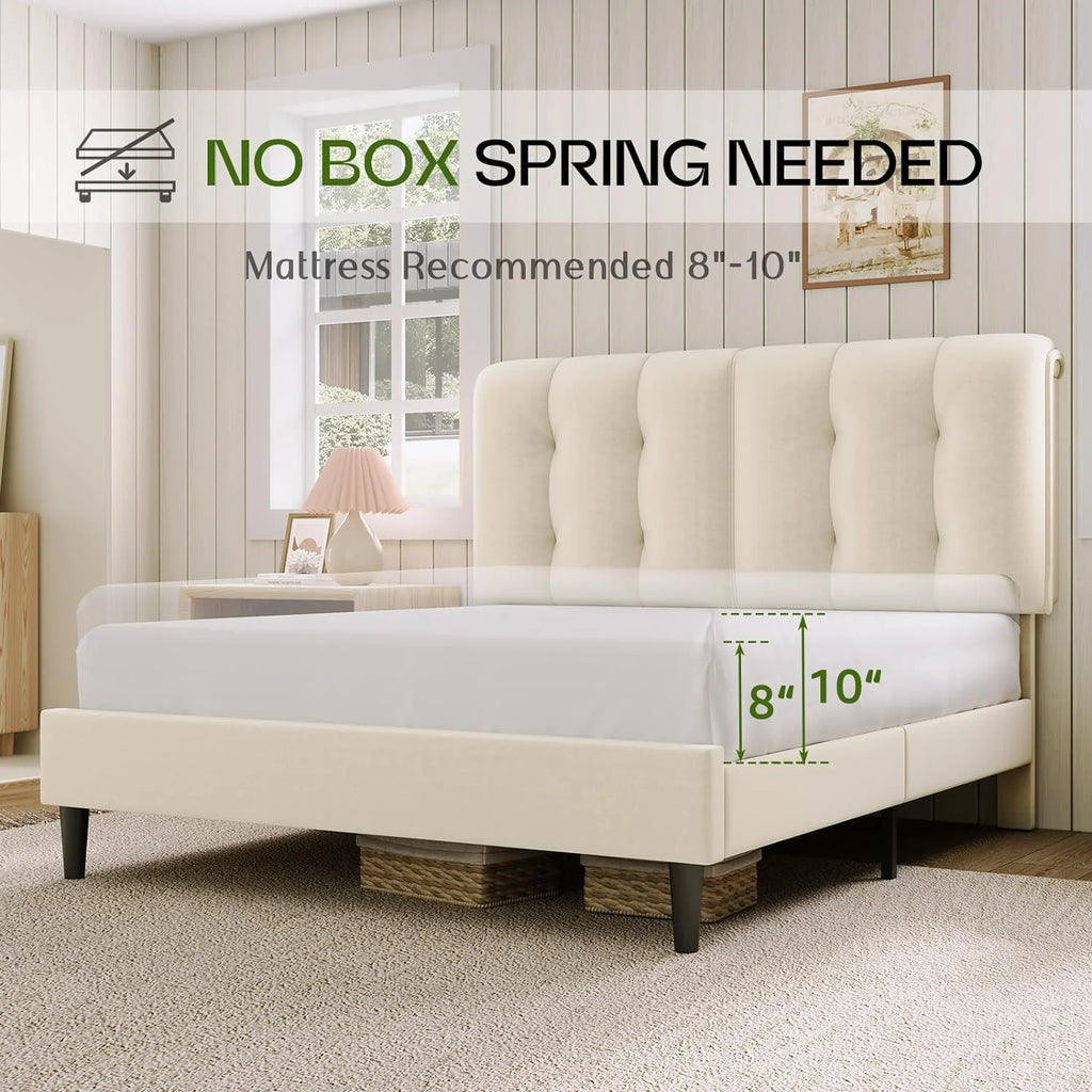 Queen Velvet Upholstered Platform Bed with Adjustable Headboard R591770