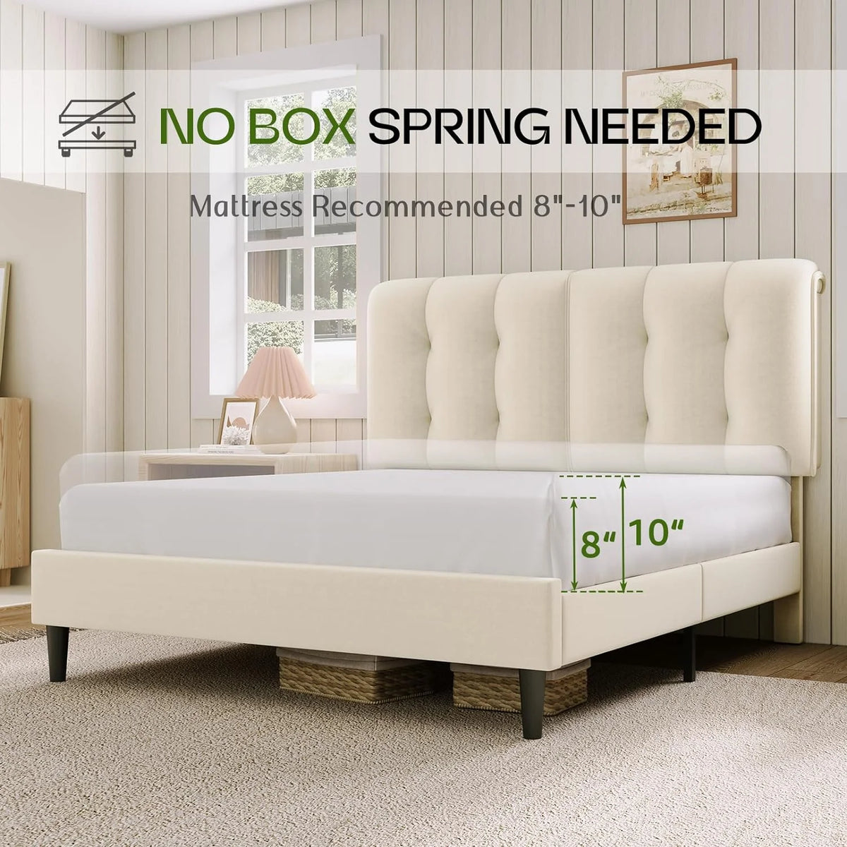 Queen Velvet Upholstered Platform Bed with Adjustable Headboard R591770