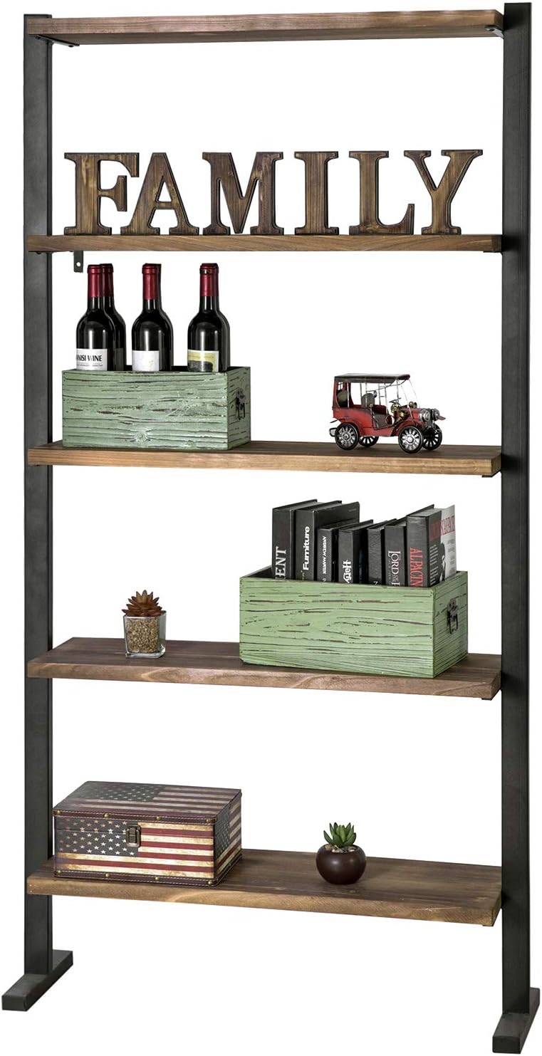 5-Shelf Industrial Metal and Solid Pine Wood Bookcase Dark Brown V6298