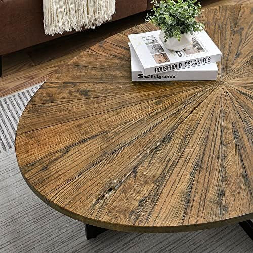 Solid Wood Oval Coffee Table with Cross Metal Legs V11114