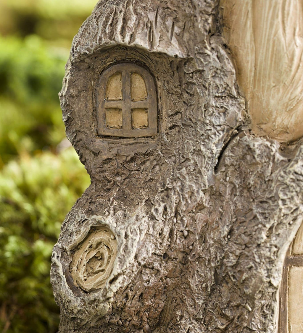 Full-Size Fairy Garden Birdbath with Miniature Fairy House in A Tree Stump, Hand-Painted Wood-Look Resin, 18 Dia. x 23½H Pack of 2 T49824