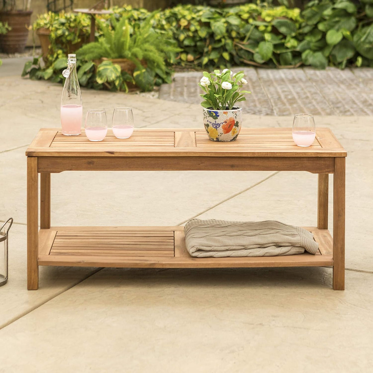 Brown Acacia Wood Outdoor Accent Table D248314