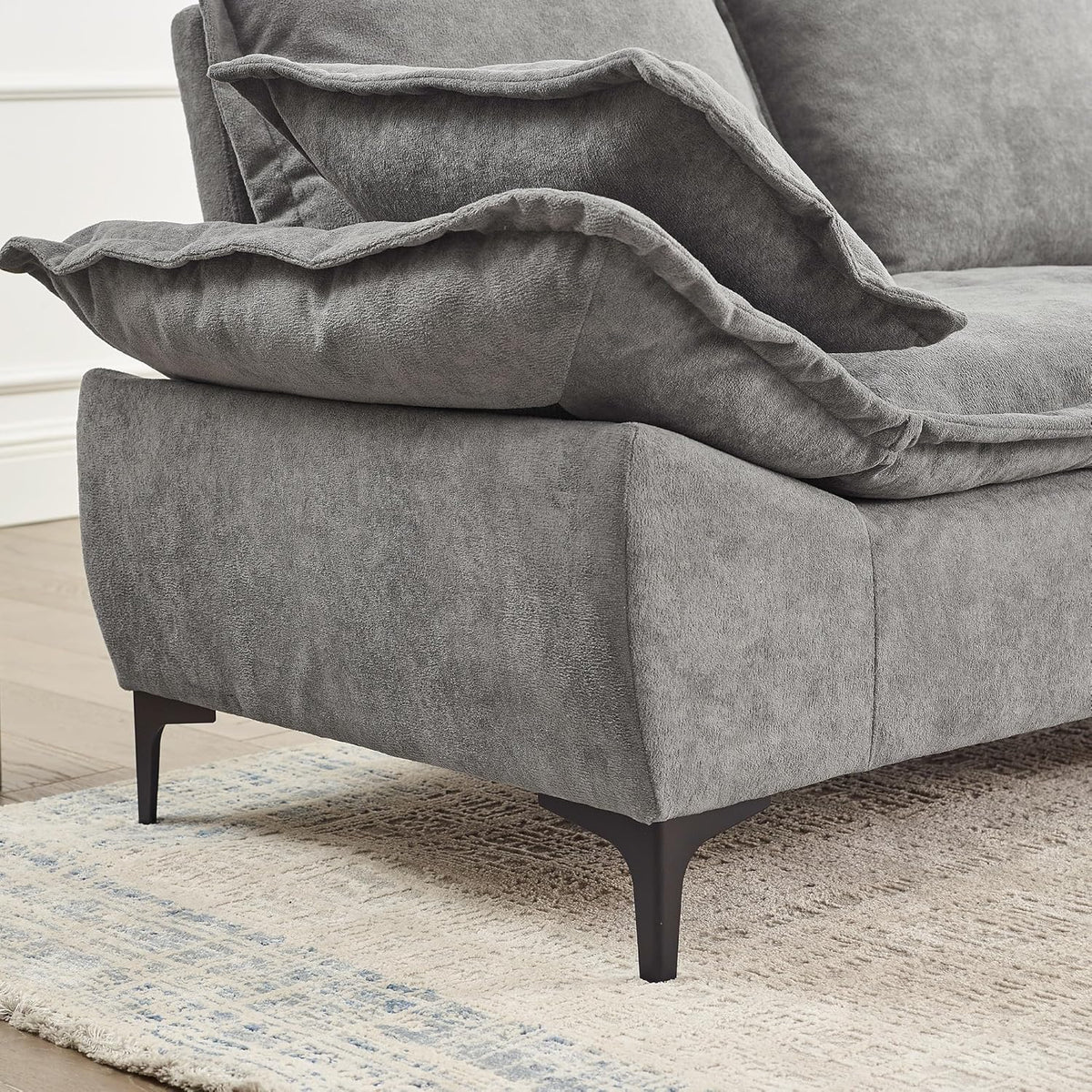 Grey Dutch Velvet 3-Seater Sofa with 2 Pillows E87105