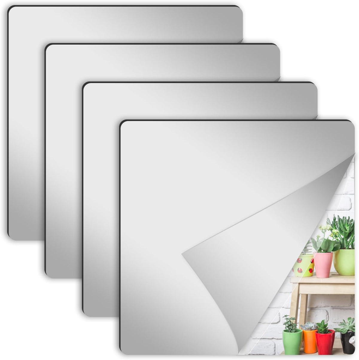 4 Pcs Self Adhesive Acrylic Square Mirror Tiles R91615