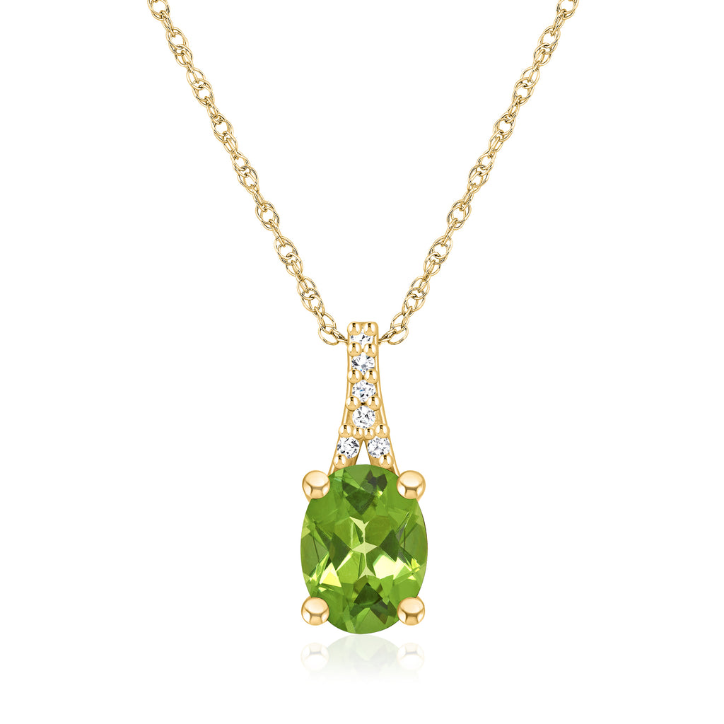 1.30 Carat Peridot Pendant Necklace with Diamond Accents in 14kt Yellow Gold Z94419
