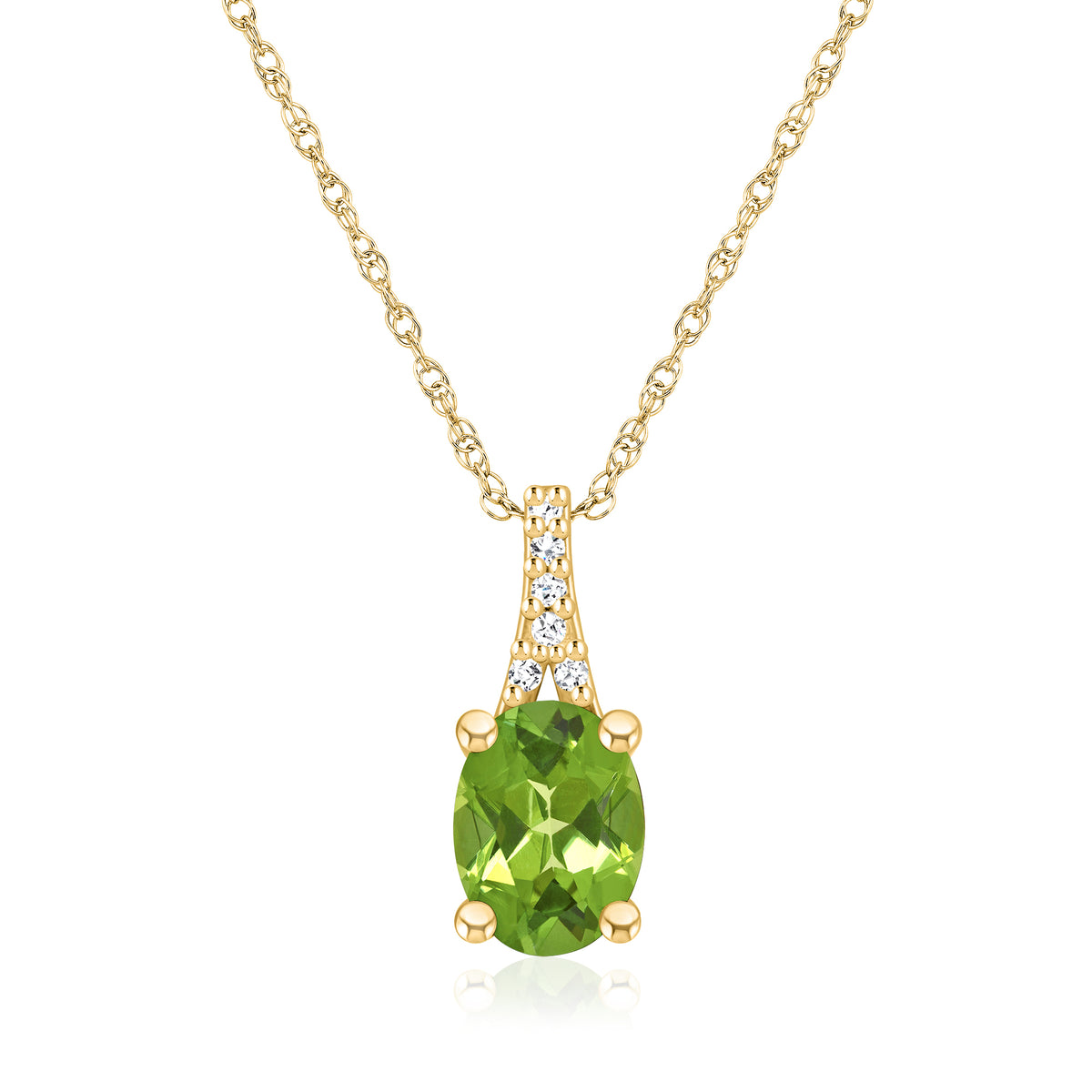 1.30 Carat Peridot Pendant Necklace with Diamond Accents in 14kt Yellow Gold Z94419