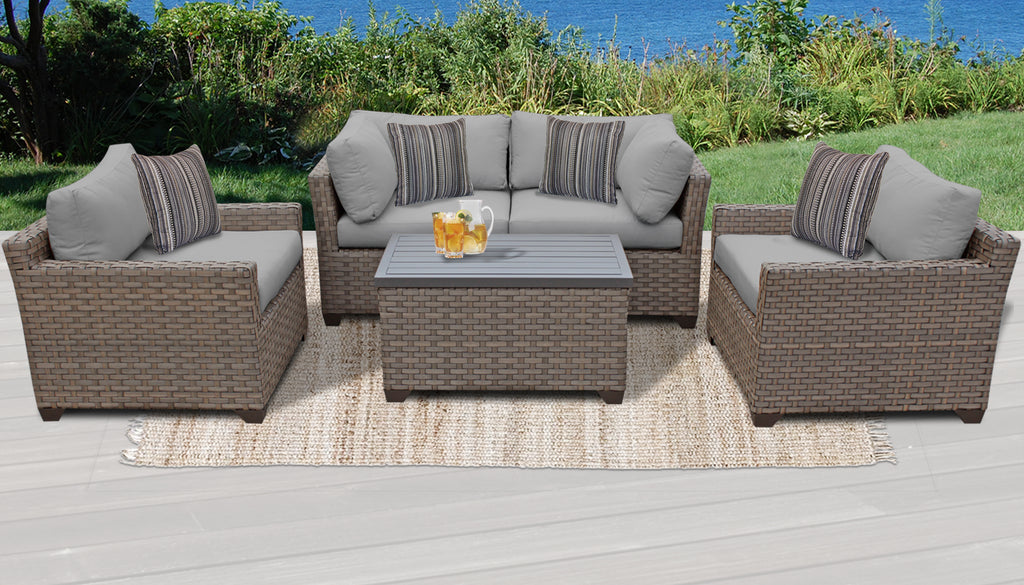 5 Piece Wicker Patio Conversation Set with Club Chair and Cushion Covers E14095