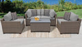 5 Piece Wicker Patio Conversation Set with Club Chair and Cushion Covers E14095
