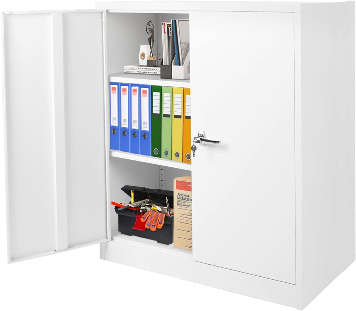 White Metal Steel Locking Storage Cabinet with Doors and Shelves M5541