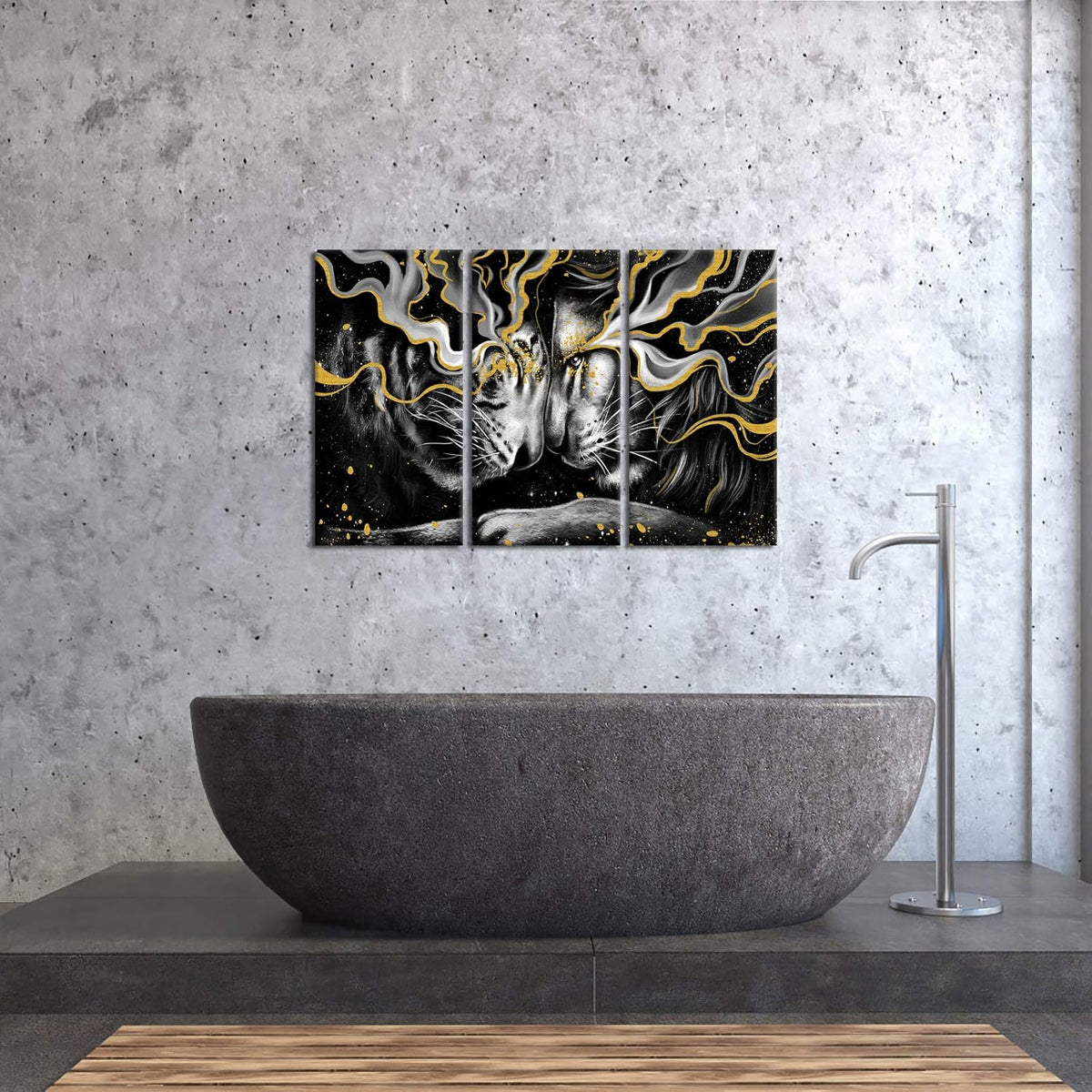 Black and Gold Framed Canvas Lion Wall Art N518901
