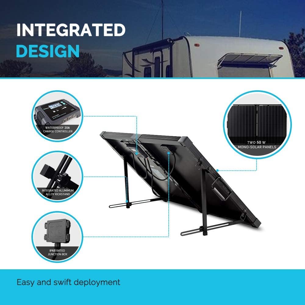 100 Watt 12 Volt Monocrystalline Portable Foldable Solar Panel Suitcase H94282