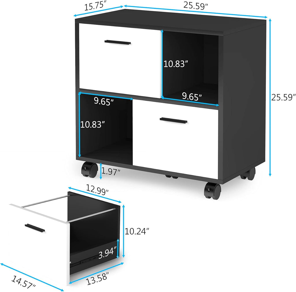 2 Drawer Wood File Cabinet with Wheels D346825