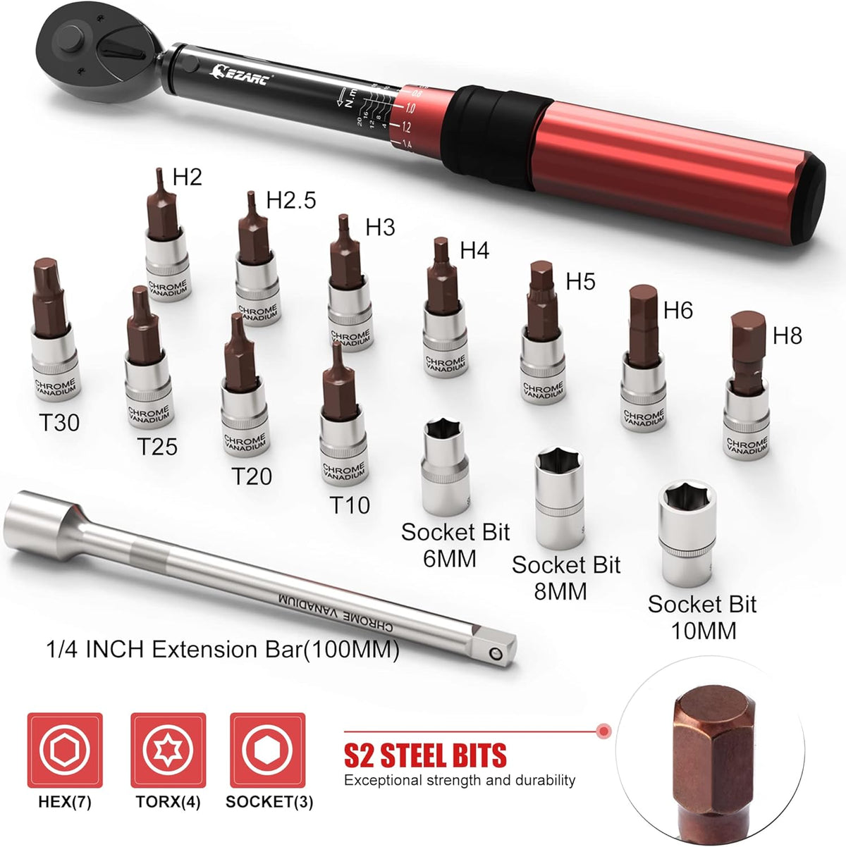 1/4 inch Drive Click Bike Torque Wrench Set 2-20 Nm E52500