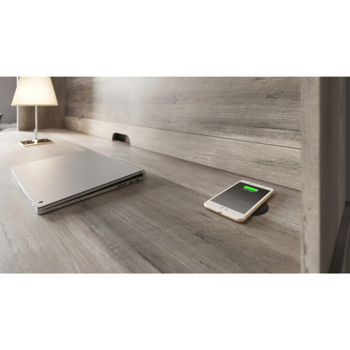 65"W Computer Desk With Hutch And Wireless Charging, Smoky Brown B802