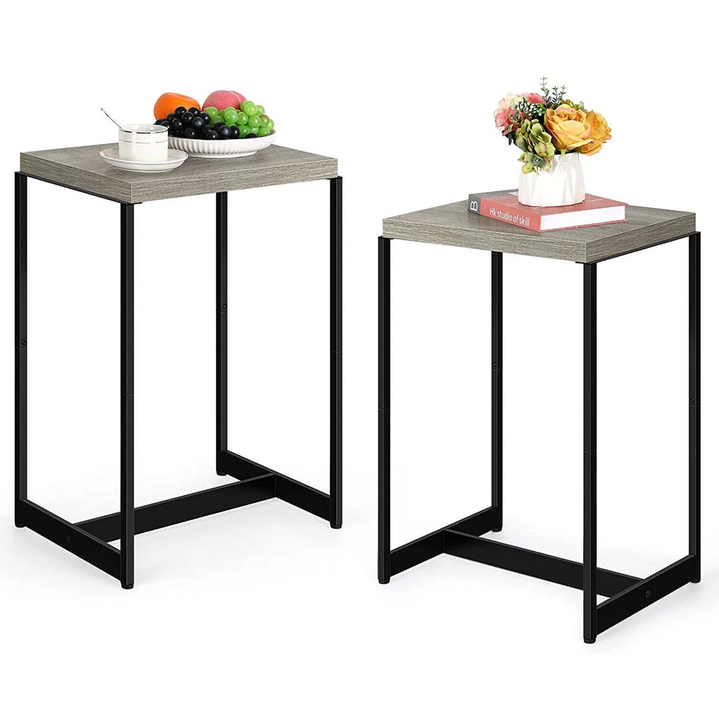 2PCS Nightstand with Wooden Shelf H63576