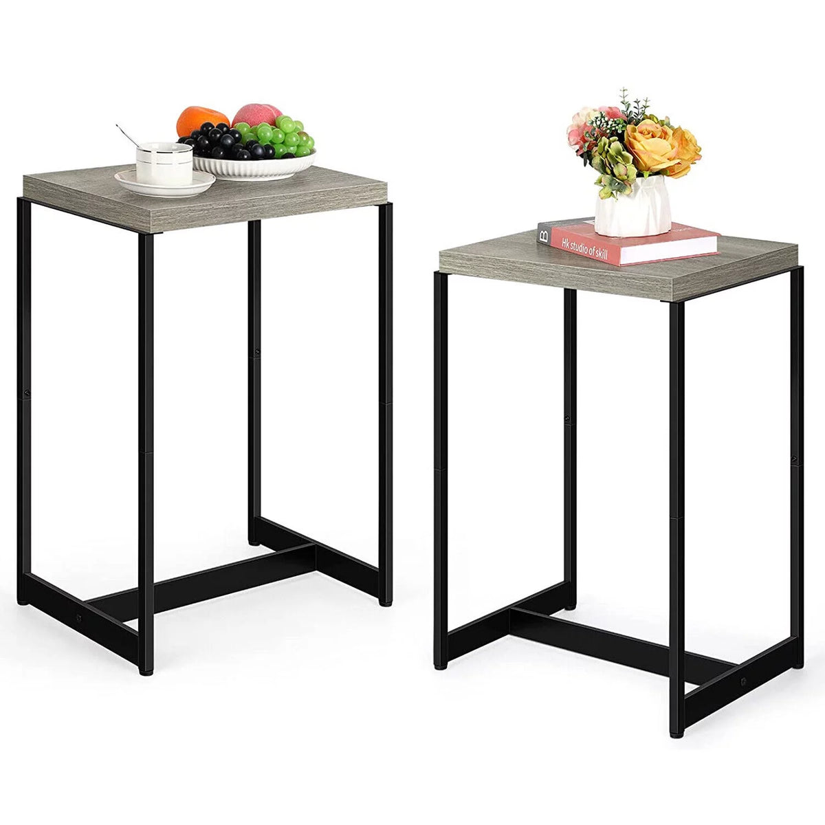 2PCS Nightstand with Wooden Shelf H63576