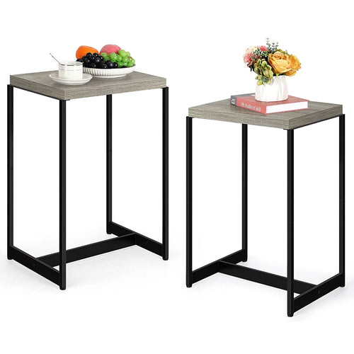 2PCS Nightstand with Wooden Shelf H63576
