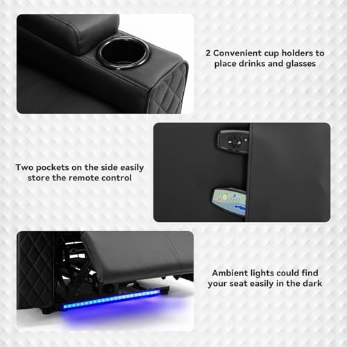 Power Recliner Chair PU Leather Electric Massage Recliner Sofa Black V609437