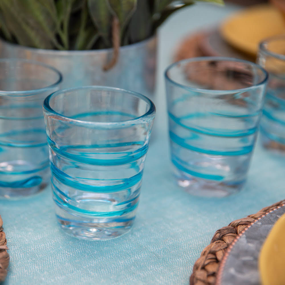 Aqua Twist Handblown Rocks Glasses - 10 oz - Set of 4 T8667