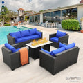 5 Pieces Patio Furniture Set with Coffee Table and Blue Cushions K780
