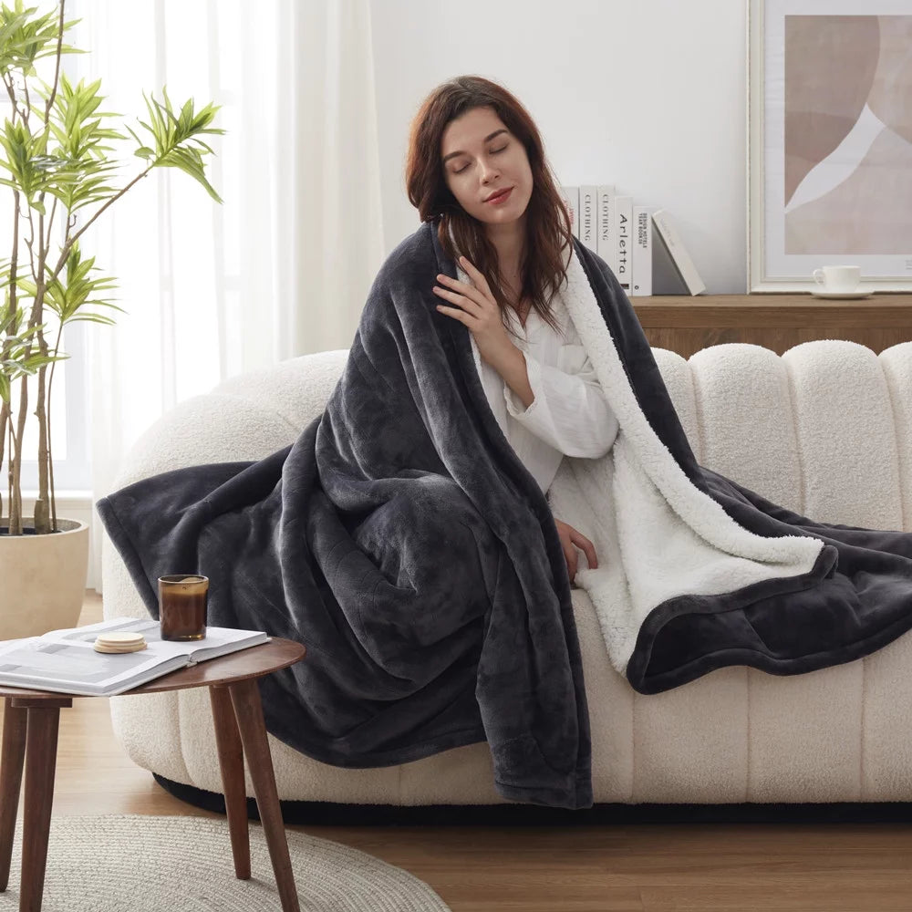 50x60" Electric Blanket Throw, 6 Heating Levels, Flannel to Sherpa Reversible, Grey P60862