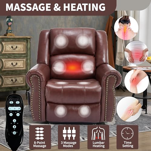 Brown Faux Leather Power Lift Recliner Chair with Massage and Heat F7097