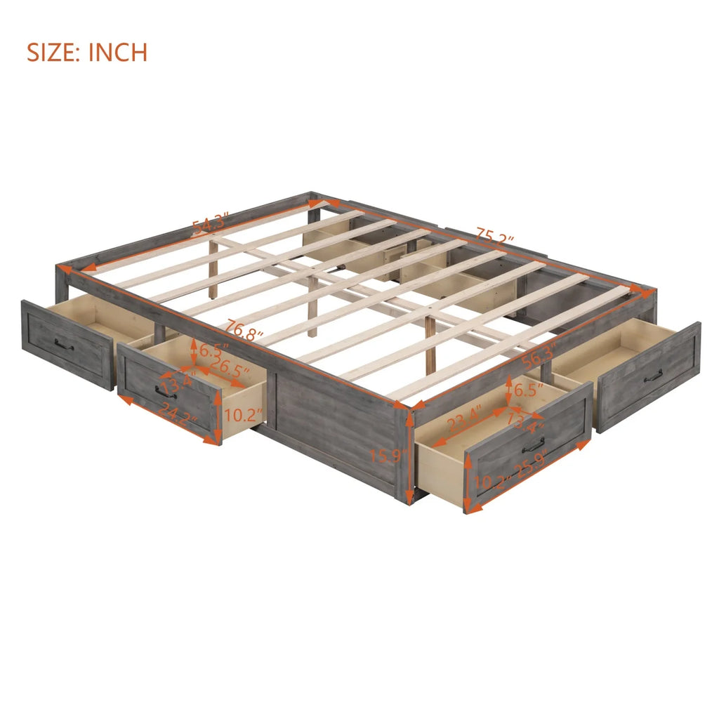 Full Size Wood Captain Bed with 6 Storage Drawers L245