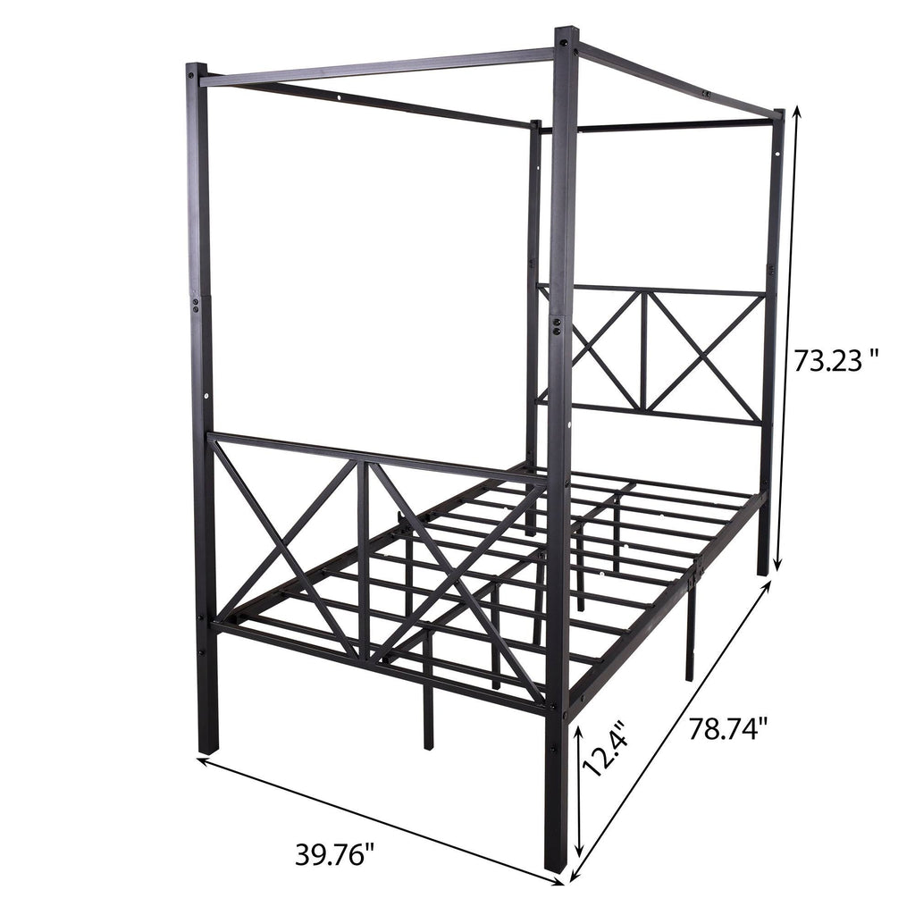 Twin Canopy Bed Frame with X Shaped Frame - Black K33403