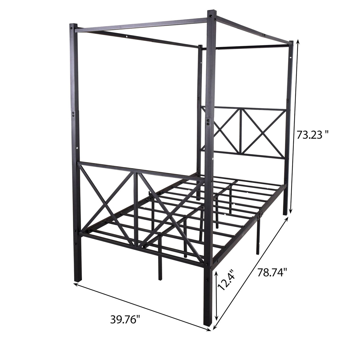 Twin Canopy Bed Frame with X Shaped Frame - Black K33403