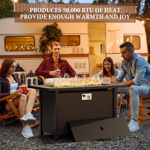45 inch Propane Gas Fire Pit Table with Lid, Lava Rock, Waterproof Cover H1240