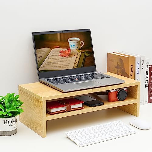 Wooden Monitor Stand Riser 2 Tier Laptop Stand with Storage S7269