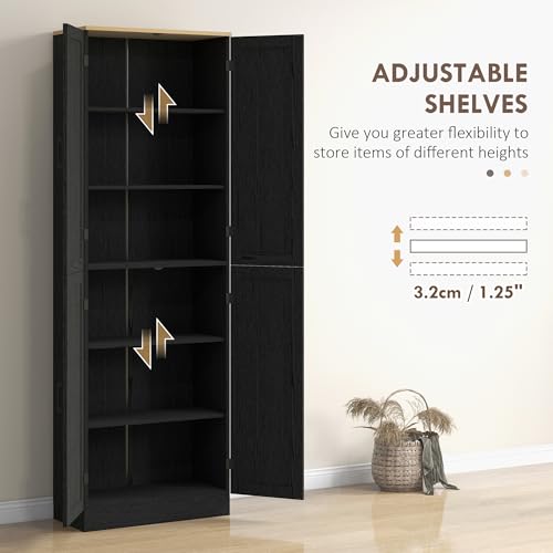 67" Distressed Black 4-Door Kitchen Pantry Cabinet Q23423